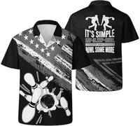 Namufeitrade Bowling Birilli Tema Stampa 3D Camicia da Bowling Bottoni Uomo Colletto Manica Corta Camicia Hawaiana Bowler Club Squadra Top