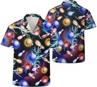 Namufeitrade Bowling Birilli Tema Stampa 3D Camicia da Bowling Bottoni Uomo Colletto Manica Corta Camicia Hawaiana Bowler Club Squadra Top