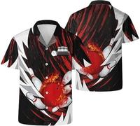 Namufeitrade Bowling Birilli Tema Stampa 3D Camicia da Bowling Bottoni Uomo Colletto Manica Corta Camicia Hawaiana Bowler Club Squadra Top