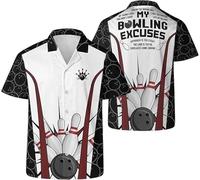 Namufeitrade Bowling Birilli Tema Stampa 3D Camicia da Bowling Bottoni Uomo Colletto Manica Corta Camicia Hawaiana Bowler Club Squadra Top
