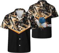 Namufeitrade Bowling Birilli Tema Stampa 3D Camicia da Bowling Bottoni Uomo Colletto Manica Corta Camicia Hawaiana Bowler Club Squadra Top