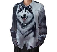 Namufeitrade Camicia Casual da Uomo con Colletto a Revers Lupo Indiano Stampa 3D Camicia Vintage con Grafica Maniche Lunghe Bottoni Camicia Estiva da Spiaggia Hawaiana