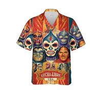 Namufeitrade Camicia Hawaiana Stampata in 3D Retro Mexico Wrestling Lucha Libre Camicia a Maniche Corte con Risvolto Abbigliamento Streetwear Estivo Camicie Larghe da Uomo