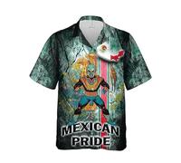 Namufeitrade Camicia Hawaiana Stampata in 3D Retro Mexico Wrestling Lucha Libre Camicia a Maniche Corte con Risvolto Abbigliamento Streetwear Estivo Camicie Larghe da Uomo