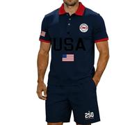 Namufeitrade Completo Casual da Uomo 250° Anniversario USA 2 Pezzi Maglietta Polo a Maniche Corte e Pantaloncini Set per Il Giorno dell'Indipendenza Completo Patriottico da Spiaggia
