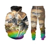 Namufeitrade Donne/Uomini Tuta Set Wolf Hunting 3D Stampato Felpa con Cappuccio e Pantalone Jogger Completo Sweatsuit 2 Pezzo Set Abbigliamento Sportivo