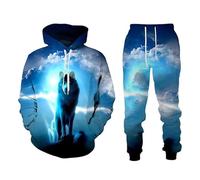 Namufeitrade Donne/Uomini Tuta Set Wolf Hunting 3D Stampato Felpa con Cappuccio e Pantalone Jogger Completo Sweatsuit 2 Pezzo Set Abbigliamento Sportivo