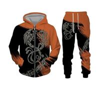 Namufeitrade Fire & Flames Phoenix 3D Stampato Cerniera Felpa e Jogger Donne Uomini 2 Pezzo Set Cool Tuta Streetwear