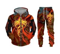 Namufeitrade Fire & Flames Phoenix 3D Stampato Cerniera Felpa e Jogger Donne Uomini 2 Pezzo Set Cool Tuta Streetwear