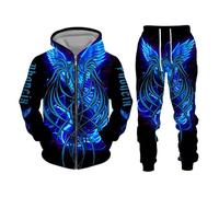 Namufeitrade Fire & Flames Phoenix 3D Stampato Cerniera Felpa e Jogger Donne Uomini 2 Pezzo Set Cool Tuta Streetwear