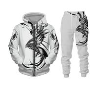 Namufeitrade Fire & Flames Phoenix 3D Stampato Cerniera Felpa e Jogger Donne Uomini 2 Pezzo Set Cool Tuta Streetwear