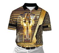 Namufeitrade Polo da Uomo Personalizzata con Stampa 3D Raffigurante Un Faraone dell'antico Egitto con Colletto Casual e Maniche Corte