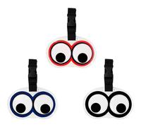 Namvo 3 etichette per bagagli con occhi finti in stile cartone animato, accessori da viaggio, in plastica PVC, divertenti occhi oscillanti, etichette per bagagli con fascia elastica