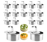 NAMYEUT 16 Coppapasta Tondi in Acciaio Inox 8 cm con Sollevatore, Anelli per Mousse, Tiramisù e Dolci, Altezza 4 cm