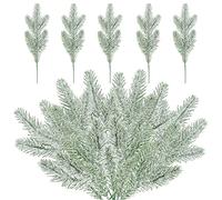 Namzi 30 rami di pino ghiacciato con neve, per albero di Natale innevato, rametti di pino finto agrifoglio per fai da te, ghirlande, decorazioni per la casa (24 cm)
