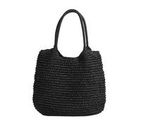 Namzi Borsa intrecciata nera, 1 pezzo, borsa in paglia intrecciata per esterni, design elegante e leggero, perfetta per gite al mercato in spiaggia