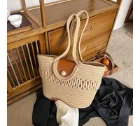 Namzi Borse intrecciate, 1 pezzo kaki, grande borsa da mercato con sciarpa, elegante cestino portatile, pratico per la spesa giornaliera commesse A