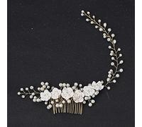 Namzi Forcine per capelli da sposa con fiori e perle di cristallo, dorate, accessori per capelli con strass, per spose, damigelle d'onore, donne e ragazze (oro) A4