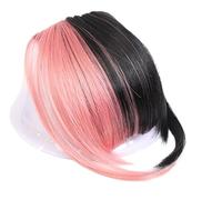 Namzi Frangia sintetica con clip, frangia finta con tempie, extension per capelli da donna, con frangia ricurva naturale, extension per capelli da indossare tutti i giorni, rosa e nero