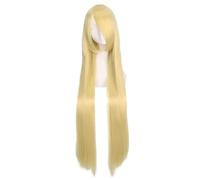 Namzi Parrucca da donna lunga e liscia, 100 cm, naturale, con frangia, resistente al calore, sintetica, colorata, per cosplay, feste in costume, uso quotidiano, per donne, biondo burro