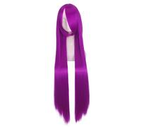 Namzi Parrucca da donna lunga e liscia, 100 cm, naturale, con frangia, resistente al calore, sintetica, colorata, per cosplay, feste in costume, uso quotidiano, colore: viola