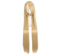 Namzi Parrucca da donna lunga e liscia, 100 cm, naturale, con frangia, resistente al calore, sintetica, colorata, per cosplay, feste in costume, uso quotidiano, per donne, biondo dorato