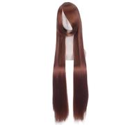 Namzi Parrucca da donna lunga e liscia, 100 cm, naturale, con frangia, resistente al calore, sintetica, colorata, per cosplay, feste in costume, uso quotidiano, colore: ramato