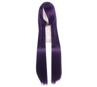 Namzi Parrucca da donna lunga e liscia, 100 cm, naturale, con frangia, resistente al calore, sintetica, colorata, per cosplay, feste in costume, uso quotidiano, colore: viola scuro