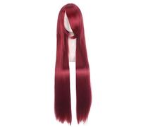 Namzi Parrucca da donna lunga e liscia, 100 cm, naturale, con frangia, resistente al calore, sintetica, colorata, per cosplay, feste in costume, uso quotidiano, colore: rosso lampone