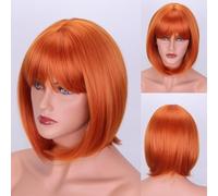 Namzi Parrucche corte a caschetto dritto con frangia d'aria, parrucca marrone miele da donna, lunghezza alle spalle, parrucca per capelli in fibra resistente al calore, arancione
