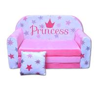 nana shop Divano Principessa per Bambini 3 in 1- Mini Divanetto Pieghevole con Funzione Letto, Poltroncina in Morbido Velluto Rosa per Cameretta