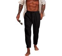 NANAMEEI Pantaloni Comodi Uomo Pantaloni Lino Estivi Uomo con Vita Elasticizzata Coulisse per Il Tempo Libero Leggeri e Traspiranti,Nero,XL