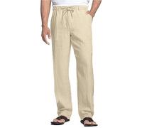 NANAMEEI Pantaloni in lino, da uomo, per il tempo libero, da uomo, tinta unita, in lino, pantaloni lunghi, vestibilità larga, con tasca con coulisse, cachi, XXXL