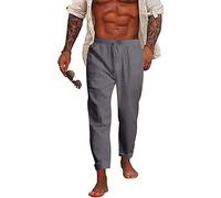 NANAMEEI Pantaloni lunghi da uomo, in cotone, in lino, leggeri, casual, per il tempo libero, per lo yoga, grigio., M