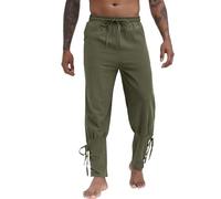 NANAMEEI Pantaloni medievali da uomo, pantaloni vichinghi, pantaloni da pirata, pantaloni larp, stile medievale, vintage, costume da steampunk da uomo, verde militare, L