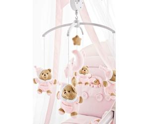 NANAN Giostrina elettrica con Carrilon e Peluches Rosa per Culla Prima Infanzia per Bambini da 0+ Mesi - 1257R