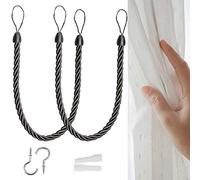 NANAOUS 2 Fermatende per Tende, Corda per Tende con Fermatenda Fatti a Mano, in Cotone Naturale Lavorato a Maglia, Fermatende per Tende Trasparenti e Oscuranti in Corda di Cotone (Nero)