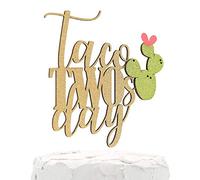 NANASUKO Topper per torta di 2° compleanno - Taco TWOsday - Topper per torta a tema cactus di alta qualità Made in USA - Glitter oro su entrambi i lati con cactus - Oro