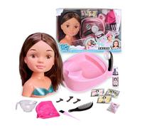 Nancy Hair Salon, Testa capelli castani, lavatesta che funziona per davvero,accessori per poter creare acconciature, per bambine/I da 3 anni, Famosa (NACB2000)