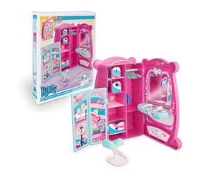 Nancy Vanity Armadio e Toeletta, Armadietto con Specchio e Armadio con Barre e Cassetti per Bambola, Include Paravento, Sedile e Appendiabiti Famosa (NAC94000)