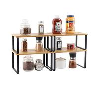 Nandae Ripiani portaoggetti impilabili da Cucina,Salvaspazio Espandibile Organizer Cucina Scaffale, bambù Scaffale Portaspezie, Piatti Organizer Set di 4