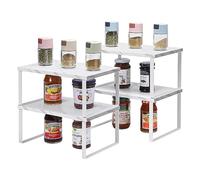Nandae Ripiani portaoggetti impilabili da Cucina,Salvaspazio Espandibile Organizer Cucina Scaffale, bambù Scaffale Portaspezie, Piatti Organizer Set di 4