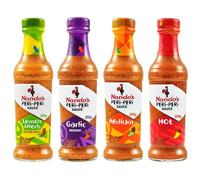 Nando’s Salsa PERi-PERi 4 x 250g - Piccante (Hot), Medio (Medium), Aglio (Medium) & Limone ed Erbe (Extra Mild L & H) - Salse per Griglia, Marinatura, Pollo e Carne - Idea Regalo Gourmet