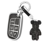 NANGAEBPPW Custodia Chiave Per Jeep Per Grand Per Cherokee Per Renegade Per Dodge RAM Per Durango Per Challenger Per Chrysler 5 Pulsanti(NERO,Model 2)