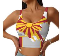 nanger Canottiera sportiva da donna con bandiera della Macedonia del Nord, senza maniche, con spalline staccabili sul petto, nero, XL