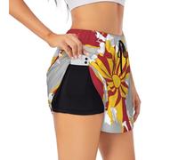 nanger Pantaloncini 2 in 1 da donna con stampa della mappa della Macedonia del Nord, pantaloncini sportivi ad asciugatura rapida con tasca per allenamento e corsa, nero, L