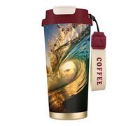 nanger Seaside Grand Waves Tidal 316 Tazza da caffè isolata in acciaio inossidabile con coperchio a prova di perdite, mantiene caldo o freddo