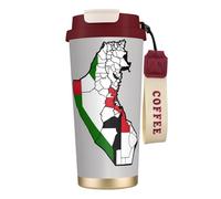 nanger Tazza da caffè con mappa topografica della bandiera della Palestina, in acciaio inox 316, isolata, con coperchio a prova di perdite, mantiene caldo o freddo