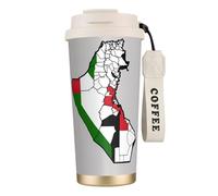 nanger Tazza da caffè con mappa topografica della bandiera della Palestina, in acciaio inox 316, isolata, con coperchio a prova di perdite, mantiene caldo o freddo