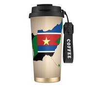 nanger Tazza da caffè isolata in acciaio inossidabile 316 con bandiera del Sud Sudan con stella gialla, tazza sottovuoto con coperchio a prova di perdite, mantiene caldo o freddo